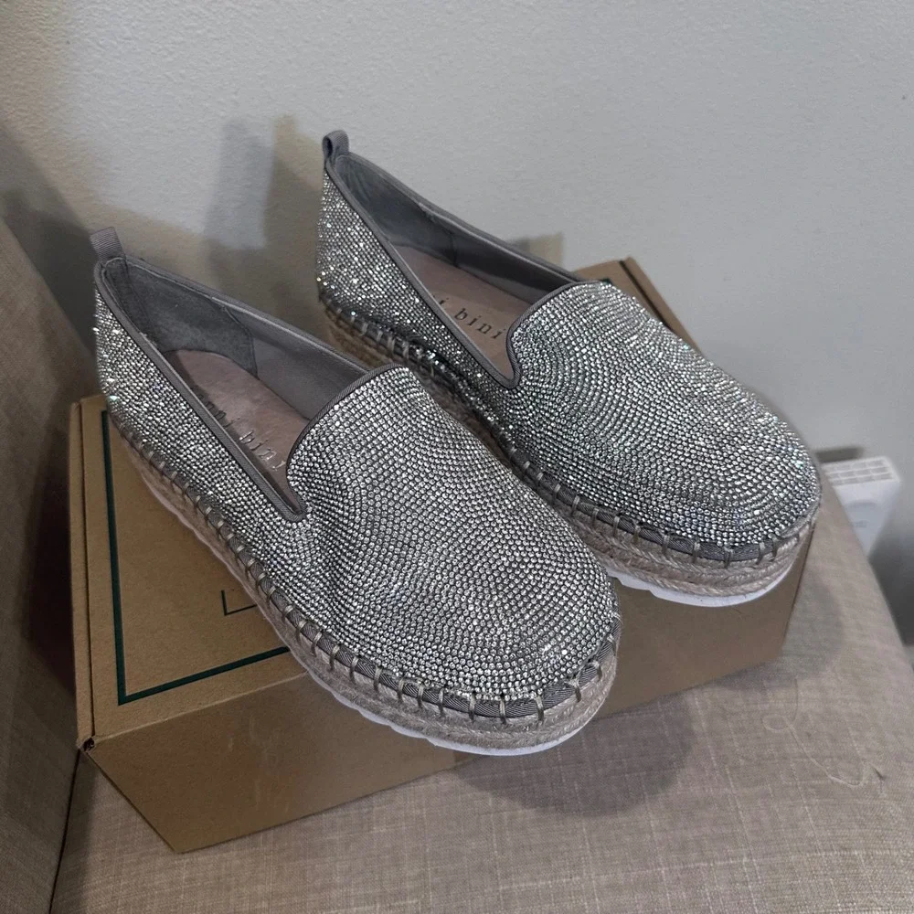 Gianni Bini Women's Silver Rhinestone Espadrille Slip On Flats Shoes Size‎ 6M